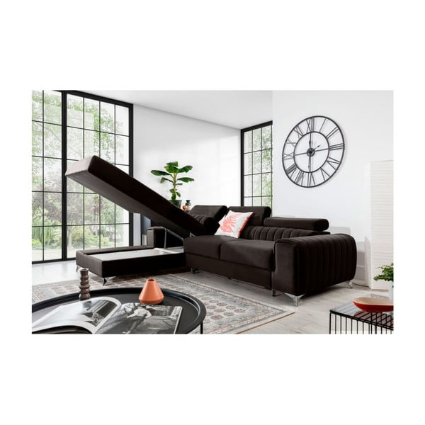 Colțar maro închis extensibil/cu spațiu de depozitare cu tapițerie din catifea (cu colț pe partea stângă/cu șezlong) Grayson – ELTAP-image-3