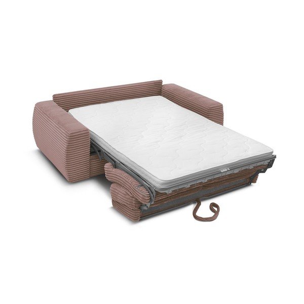 Canapea roz pentru dormitul zilnic/extensibilă cu tapițerie din catifea reiată  240 cm Hugo – Bobochic Paris-image-3