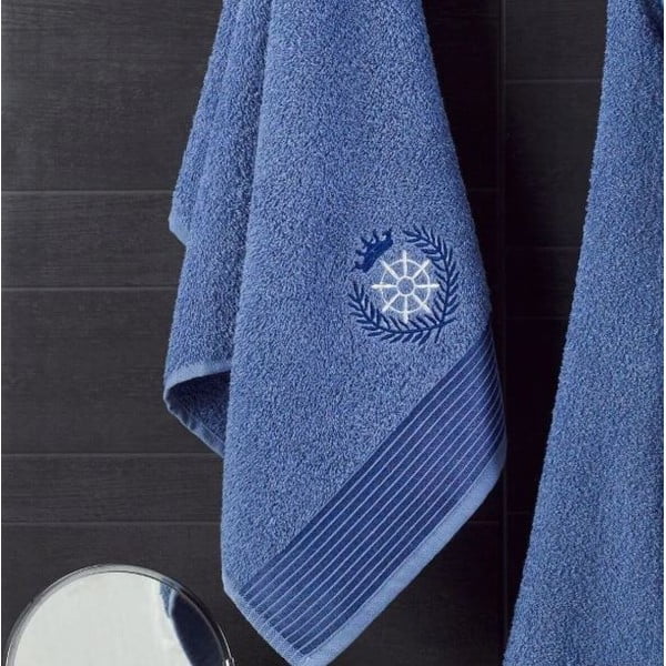 Set halat de baie și prosop albastru S/M din bumbac – Mila Home-image-2