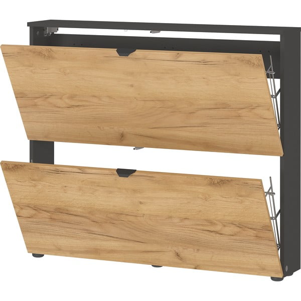 Pantofar gri antracit/în culoare naturală cu deschidere înclinată/suspendat cu aspect de lemn de stejar 100x85x19 cm Renell – Germania-image-4