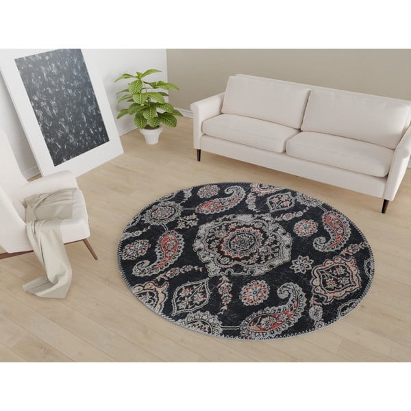 Covor negru lavabil rotund ø 100 cm – Vitaus-image-1