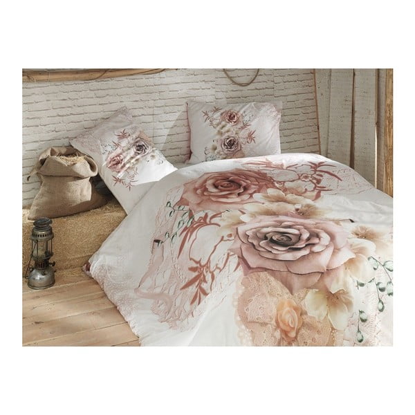 Lenjerie de pat cu cearșaf din bumbac Rose, 200 x 220 cm