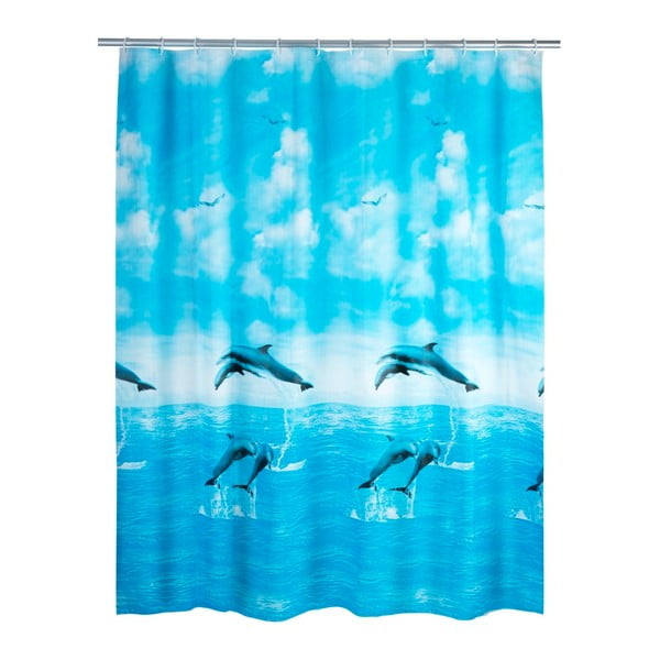 Perdea duș Wenko Dolphin, 180 x 200 cm, albastru