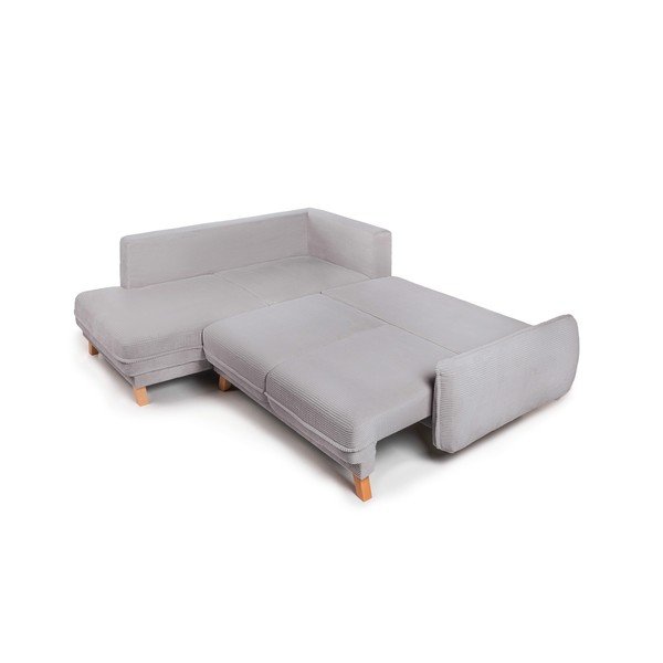 Colțar gri deschis extensibil/cu spațiu de depozitare cu tapițerie din catifea reiată  (cu colț pe partea dreaptă/în formă de ”L”) Tori – Bonami Selection-image-3