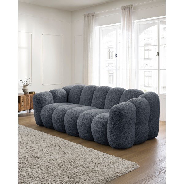 Canapea gri închis cu tapițerie din țesătură bouclé 232 cm Hippolyte – Bobochic Paris-image-1