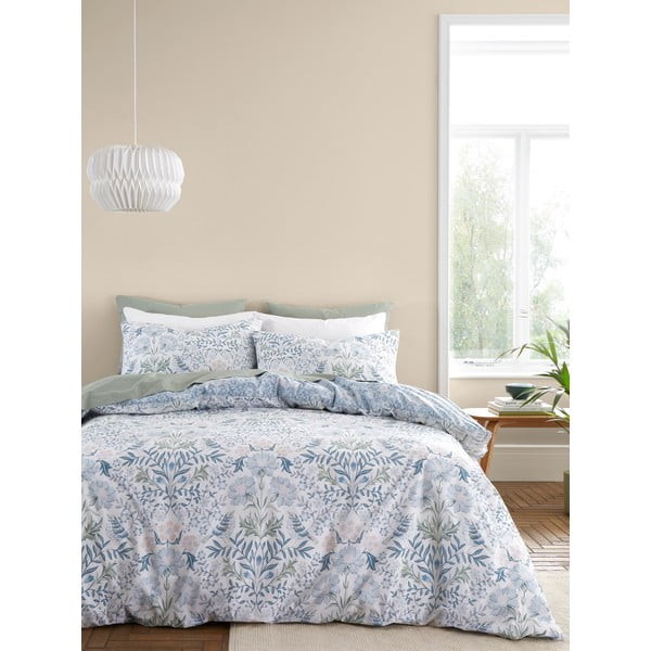 Lenjerie de pat albă/albastră din bumbac pentru pat de o persoană 135x200 cm Hedgegrow Hopper – Bianca