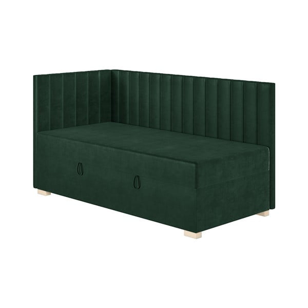 Pat pentru copii  verde închis pe colț cu spațiu de depozitare cu saltea 90x200 cm Snugi – Ghado-image-3
