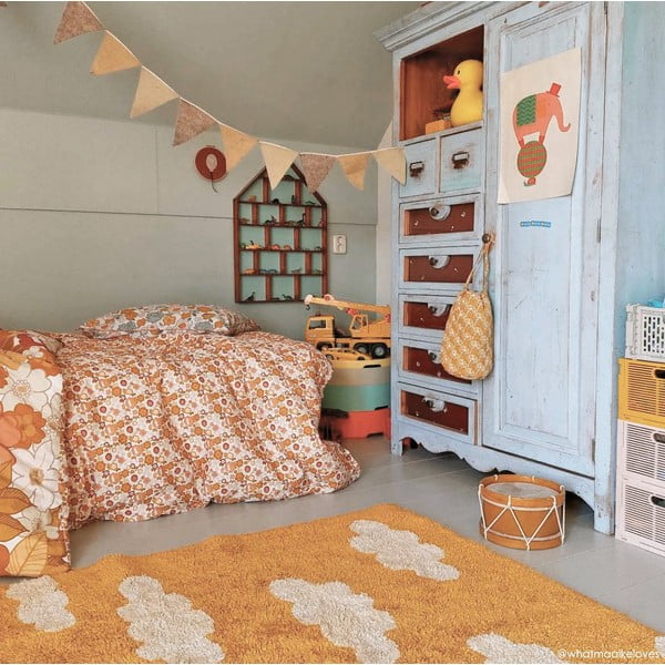 Covor pentru copii galben muștar lavabil/țesut manual din bumbac 120x160 cm Clouds Mustard – Lorena Canals-image-1