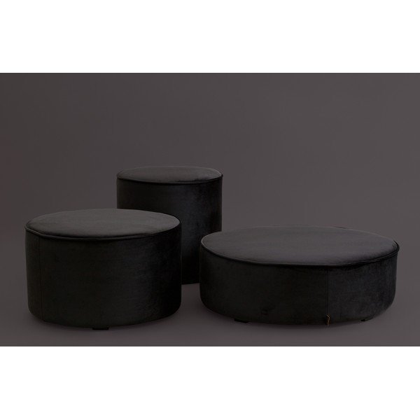 Puf din catifea WOOOD Sara, ⌀ 46 cm, negru-image-1