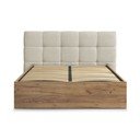 Pat matrimonial bej tapițat/din  placă aglomerată de lemn tapițat cu spațiu de depozitare cu somieră 180x200 cm Kumo – Bobochic Paris