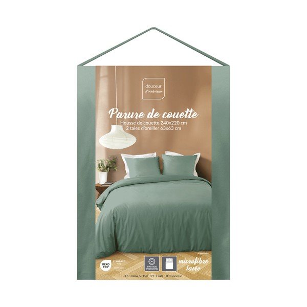 Lenjerie de pat verde din microfibră pentru pat dublu/extinsă cu 3 piese 240x220 cm Liam – douceur d'intérieur-image-1