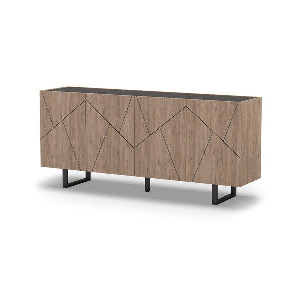 Comodă negru/natural  joasă cu aspect de lemn de stejar 180x80 cm Milena – Marckeric-image-2