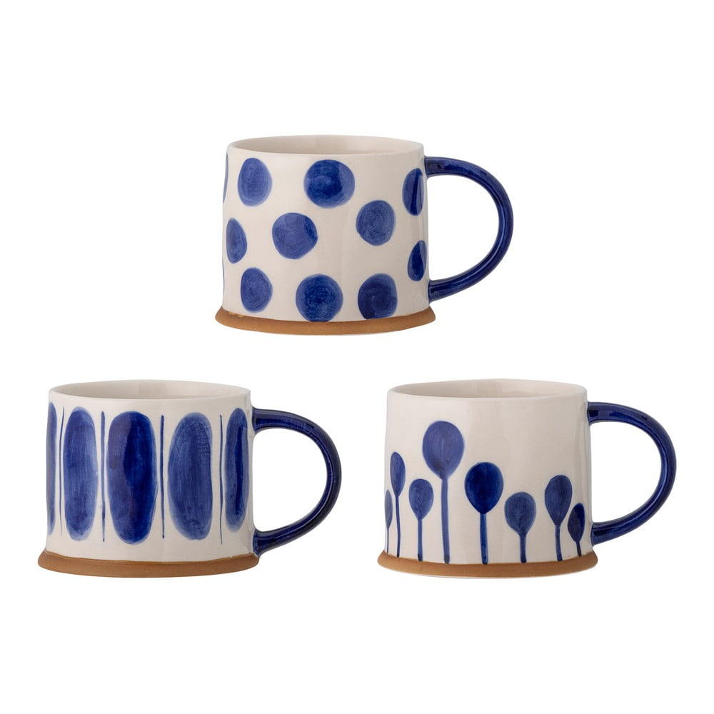 Căni albe/albastre 3 buc. din gresie 450 ml Linora – Bloomingville