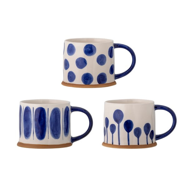 Căni albe-albastre 3 buc. din gresie 450 ml Linora – Bloomingville