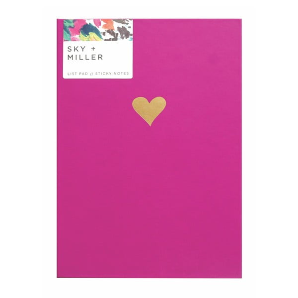 Caiet notițe cu bloc notițe adezive Portico Designs Hearts, 60 file, roz