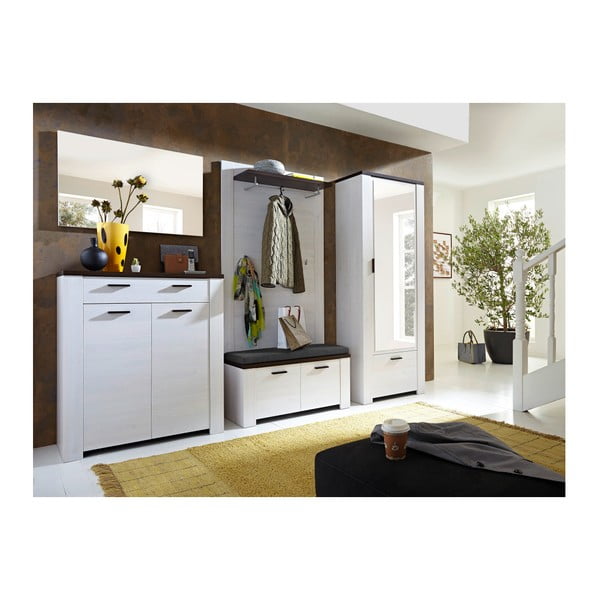 Dulap cu oglindă, detalii decorative cu model stejar Germania Havanna, alb - maro-image-1