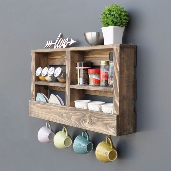 Raft din lemn pentru perete și cârlige Ayako-image-3