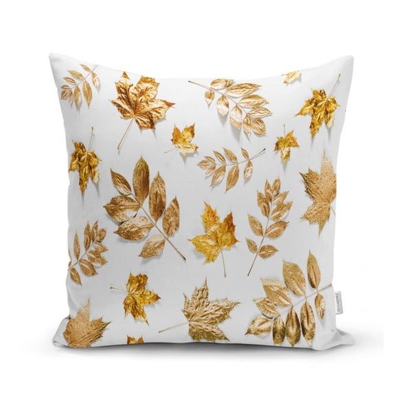 Față de pernă Minimalist Cushion Covers Golden Leafes With White BG, 45 x 45 cm