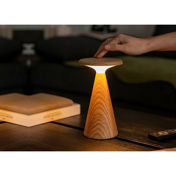 Veioză în culoare naturală LED cu abajur din lemn (înălțime 21 cm) Sylva – Gingko-image-2