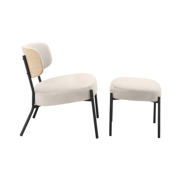 Fotoliu cu taburet crem cu tapițerie din catifea Jerry – Støraa-image-1