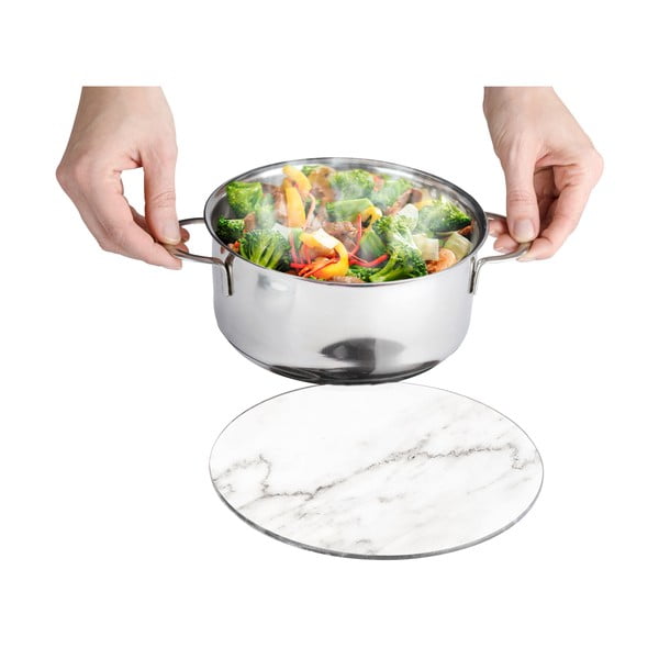 Suport din sticlă pentru vase fierbinți Wenko Marble, ø 20 cm, alb-image-2