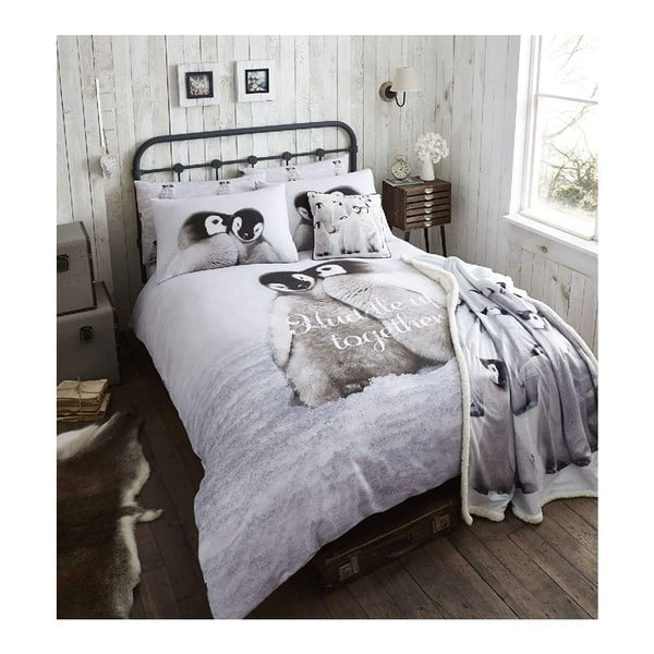 Lenjerie din bumbac pentru pat de o persoană Catherine Lansfield Pinguin, 200 x 135 cm