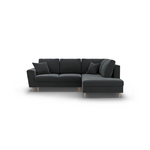 Colțar gri închis extensibil, cu spațiu de depozitare cu tapițerie din catifea (cu colț pe partea dreaptă-în formă de ”L”) Kyoto – Cosmopolitan Design