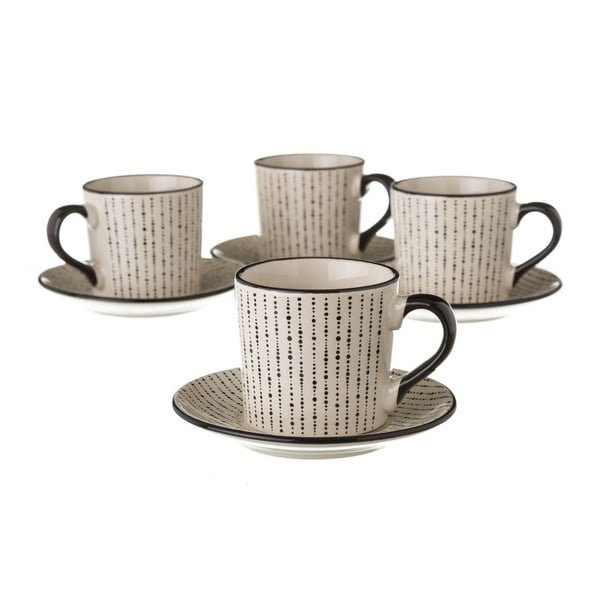 Set 4 căni cu farfurie din ceramică Unimasa Tea, 120 ml