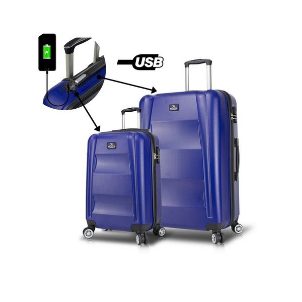 Set 2 valize cu roți și port USB My Valice LASSO Cabin & Large, albastru-image-1