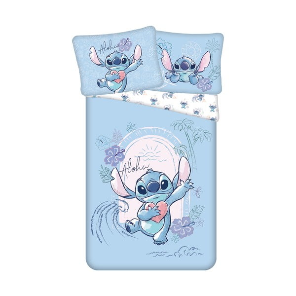 Lenjerie de pat pentru copii albastră din bumbac pentru pat de o persoană 140x200 cm Lilo and Stitch "Wave" – Jerry Fabrics