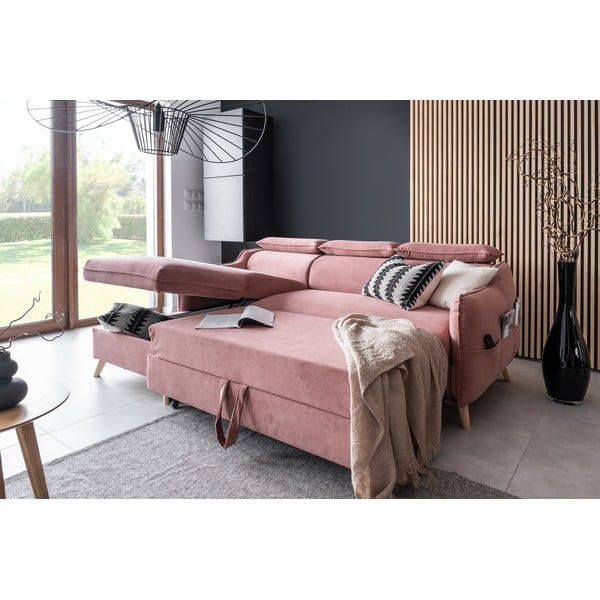 Colțar roz deschis extensibil cu tapițerie din catifea (cu colț pe partea stângă ) Sweet Harmony – Miuform-image-4