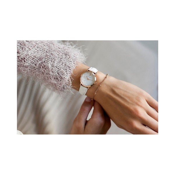 Ceas damă cu curea din piele naturală Emily Westwood Vintage, alb-image-1