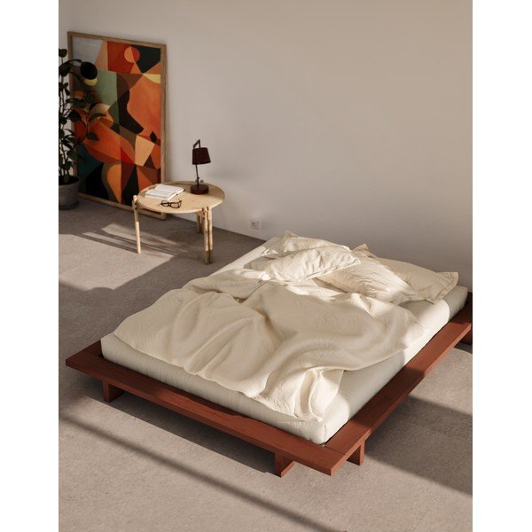 Pat matrimonial teracotă din lemn de pin fără tăblie cu somieră 140x200 cm Japan – Karup Design-image-1