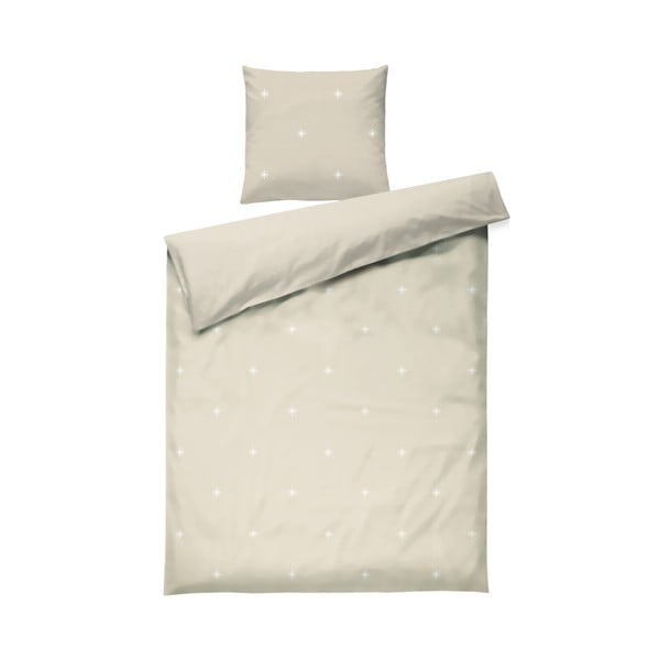 Lenjerie de pat bej din bumbac percal pentru pat de o persoană 140x200 cm Christmas Fable – JUNA