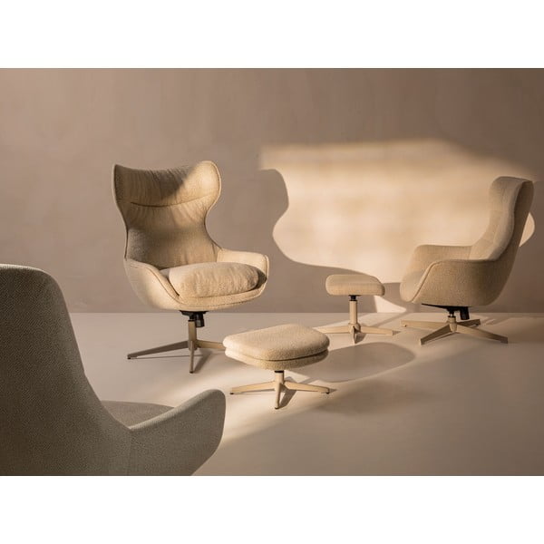Fotoliu cu taburet bej pivotant cu tapițerie din țesătură bouclé Kenzi – Micadoni -image-1