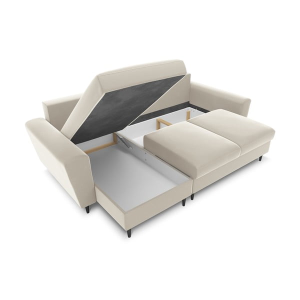 Colțar bej extensibil, cu spațiu de depozitare cu tapițerie din catifea Kyoto – Cosmopolitan Design-image-2