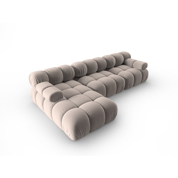 Colțar modular maro deschis cu tapițerie din catifea (cu colț pe partea stângă ) Bellis – Micadoni -image-4