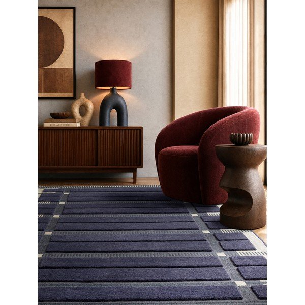 Covor albastru închis/bej țesut manual din lână 120x170 cm – Asiatic Carpets-image-1
