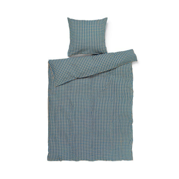 Lenjerie de pat galben ocru/albastru din țesătură crep pentru pat de o persoană/extinsă 140x220 cm Bæk&Bølge – JUNA