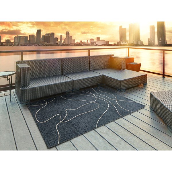 Covor de exterior din amestec de bumbac Universal Doodle, 77 x 150 cm, albastru-image-1