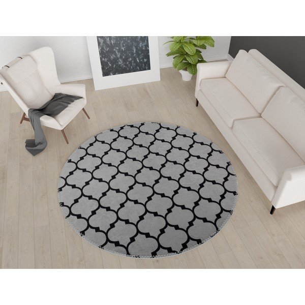 Covor gri închis lavabil rotund ø 100 cm – Vitaus-image-1