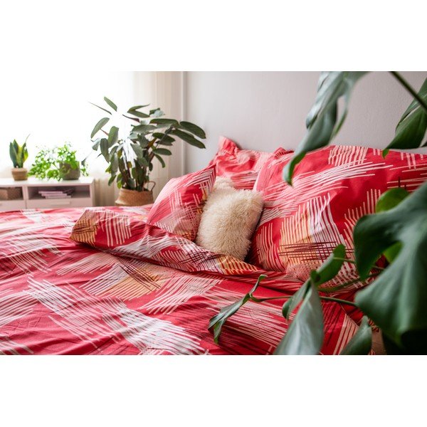 Lenjerie de pat roșie din bumbac pentru pat de o persoană 140x200 cm LP Dita Red – Cotton House-image-2