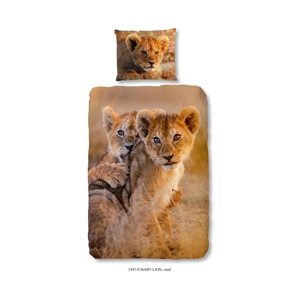 Lenjerie de pat din bumbac pentru copii Good Morning Baby Lion, 140 x 200 cm-image-1
