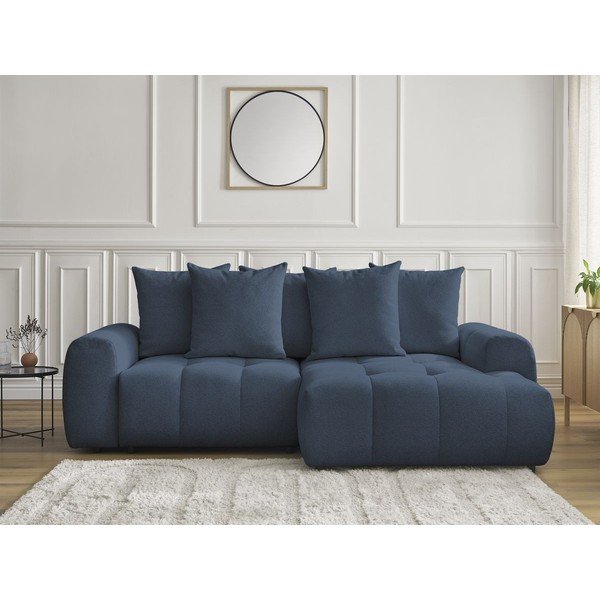 Colțar albastru extensibil/cu spațiu de depozitare cu tapițerie din chenille (cu colț pe partea dreaptă/cu șezlong) Roxelane – Bobochic Paris-image-1