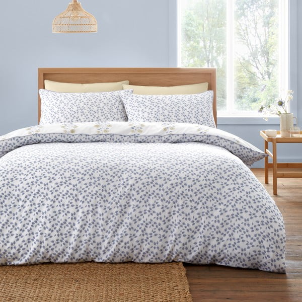 Lenjerie de pat albă din damasc pentru pat dublu/extinsă 230x220 cm Eloise Floral – Bianca-image-2