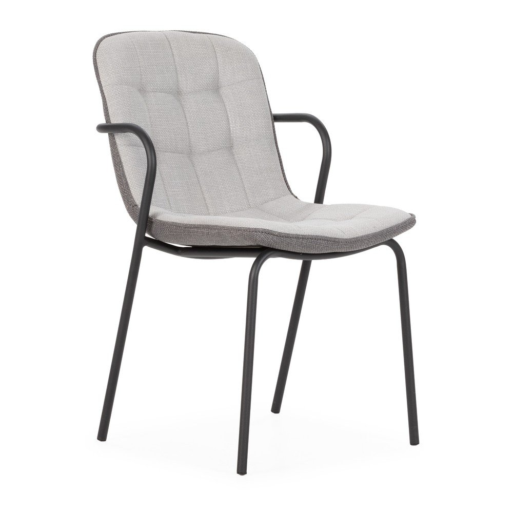 Scaun de dining gri deschis cu cotiere tapițat Angie – Marckeric