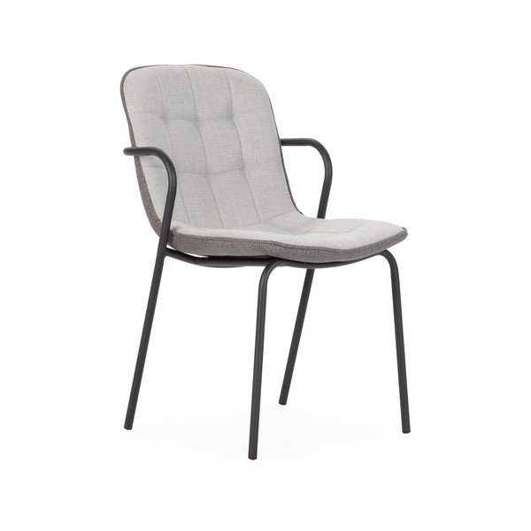 Scaun de dining gri deschis cu cotiere tapițat Angie – Marckeric