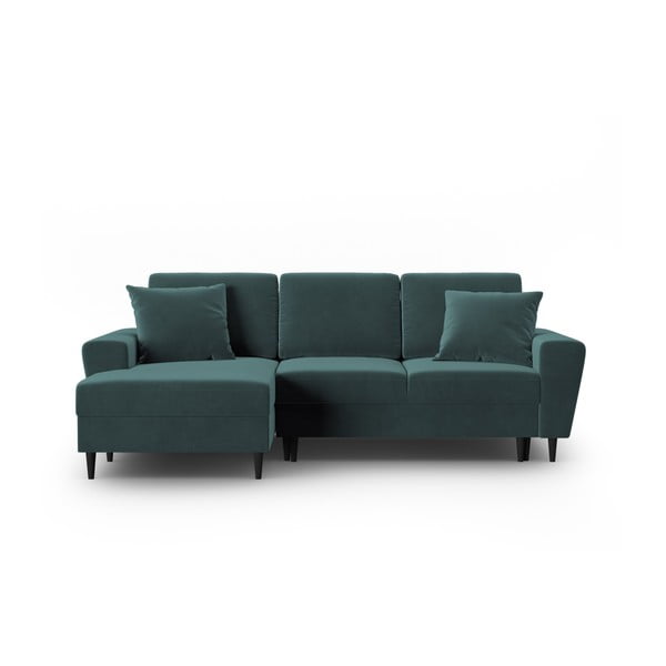 Colțar petrol extensibil, cu spațiu de depozitare cu tapițerie din catifea (cu colț pe partea stângă, cu șezlong) Kyoto – Cosmopolitan Design