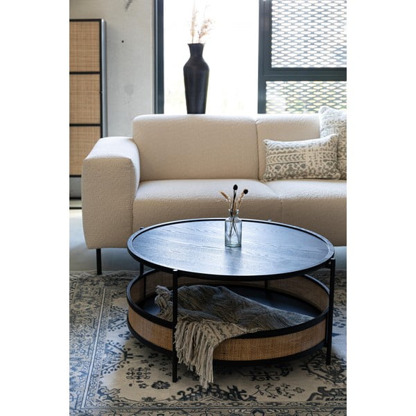 Măsuță de cafea neagră/în culoare naturală rotundă ø 80 cm Makoto – White Label-image-1