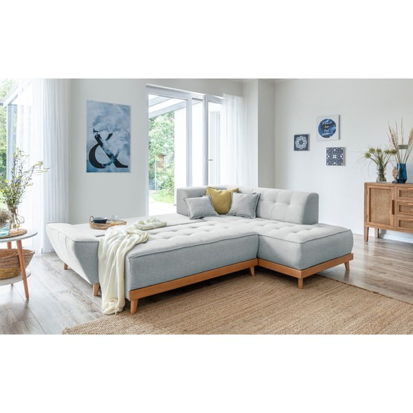 Colțar extensibil cu șezlong pe partea dreaptă Miuform Dazzling Daisy L, gri deschis-image-4